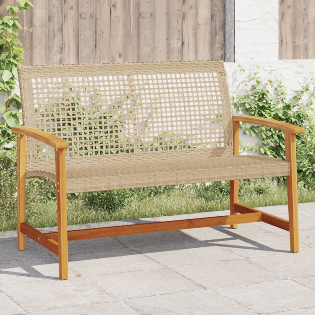 havebænk 112 cm polyrattan og akacietræ beige