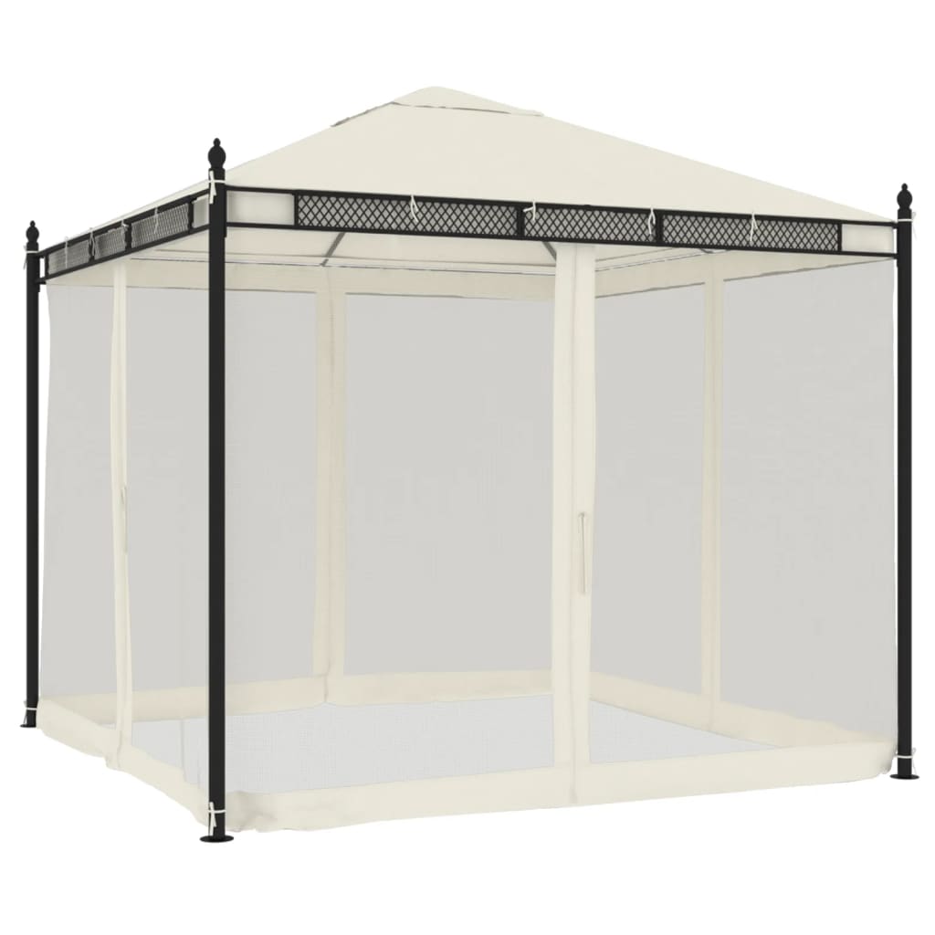pavillon 2,93x2,93 m meshvægge stål cremefarvet