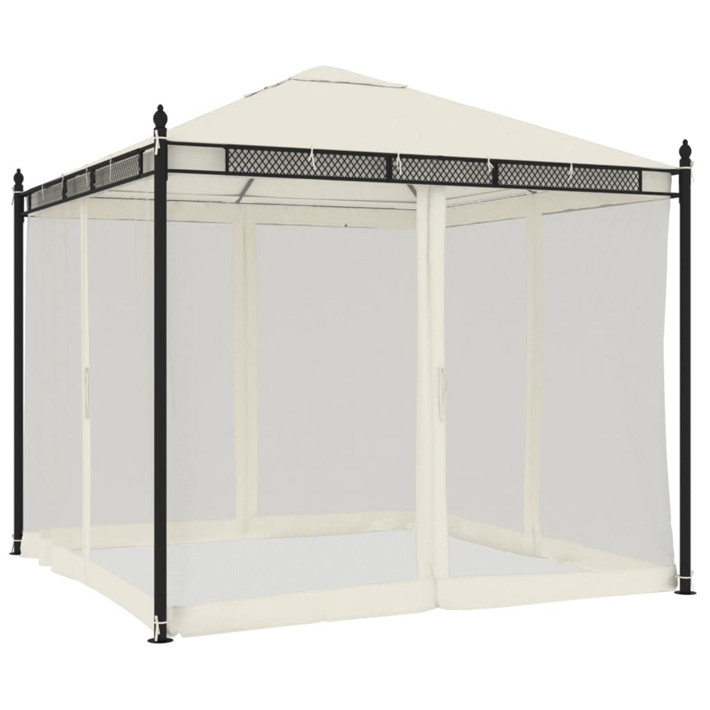 pavillon 2,93x2,93 m meshvægge stål cremefarvet