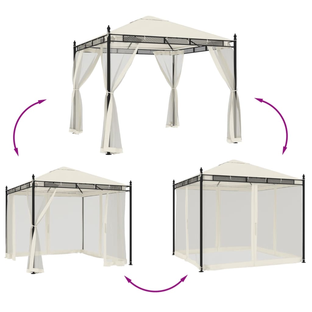 pavillon 2,93x2,93 m meshvægge stål cremefarvet