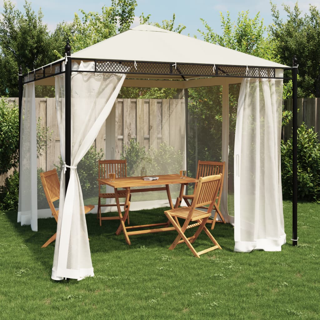 pavillon 2,93x2,93 m meshvægge stål cremefarvet