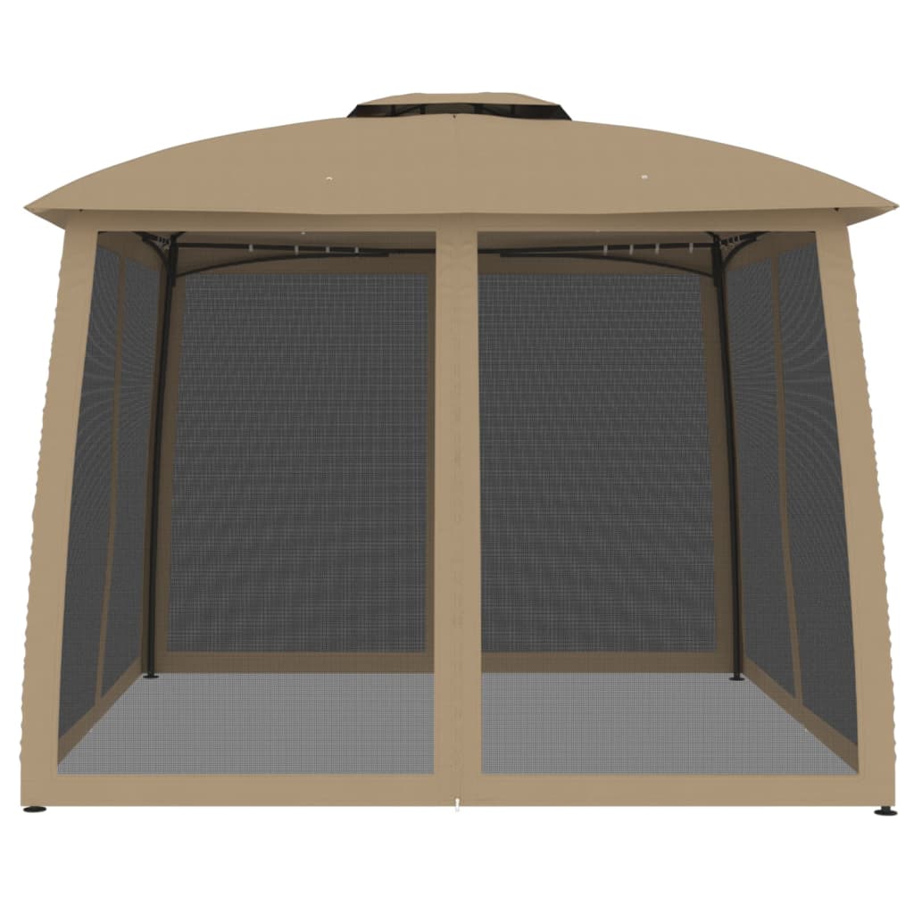 pavillon 2,93x2,93 m dobbelt tag + meshvægge stål gråbrun