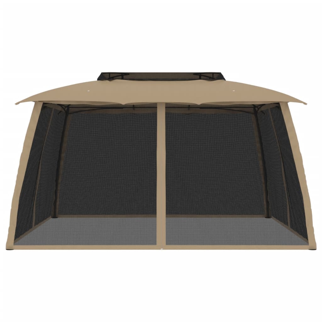 pavillon 3,93x2,93 m dobbelt tag + meshvægge stål gråbrun