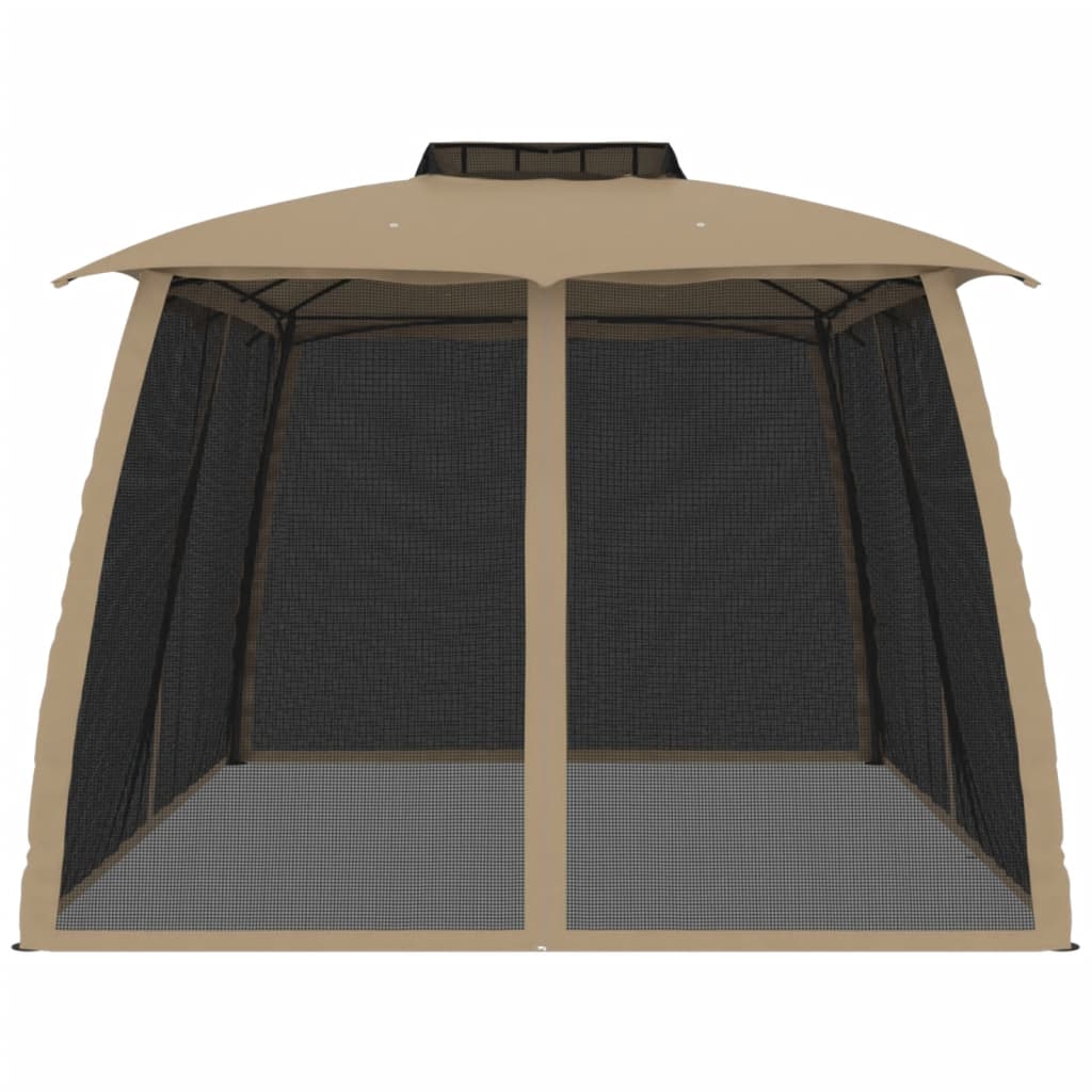 pavillon 3,93x2,93 m dobbelt tag + meshvægge stål gråbrun