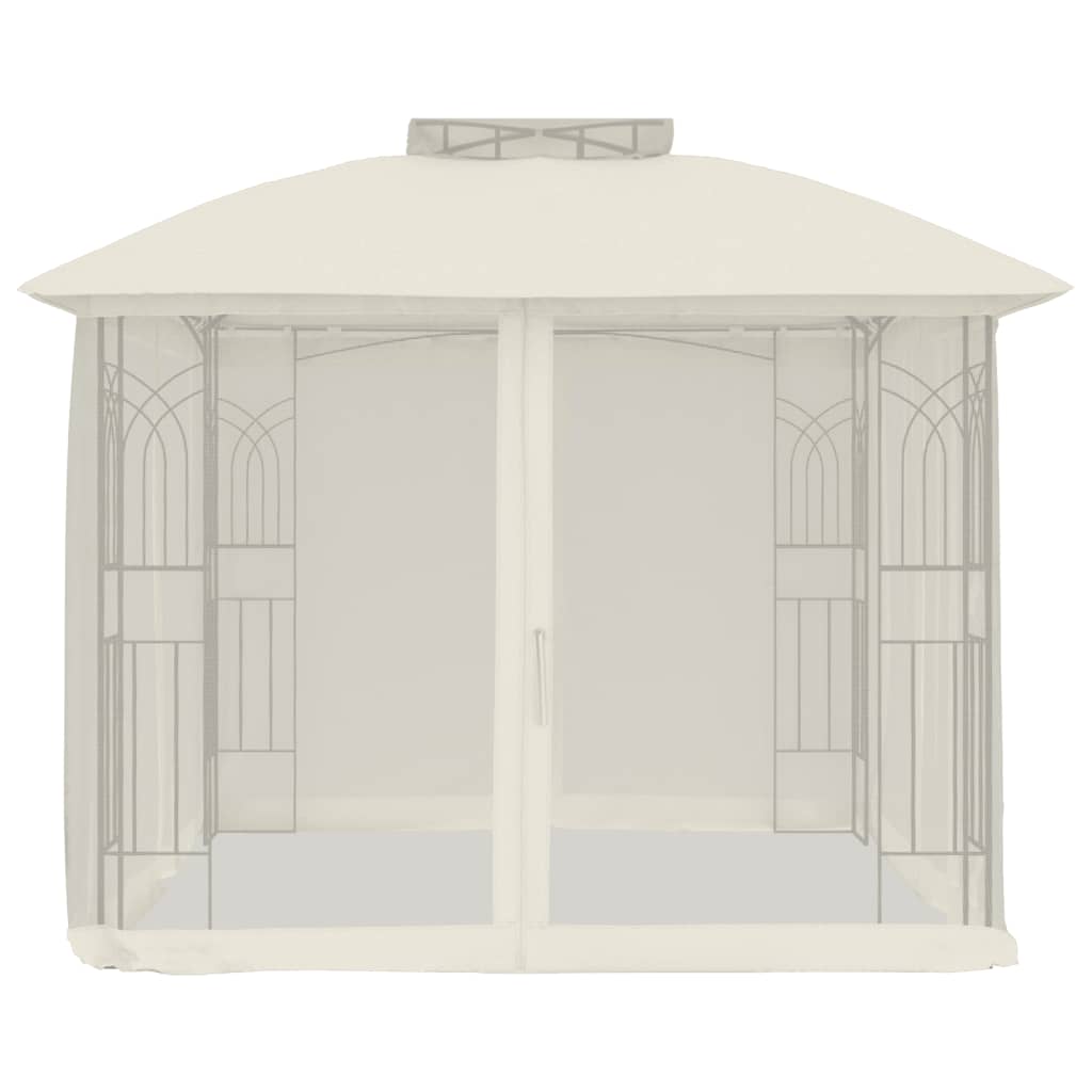 pavillon 2,94x2,94 m dobbelt tag + meshvægge stål cremefarvet