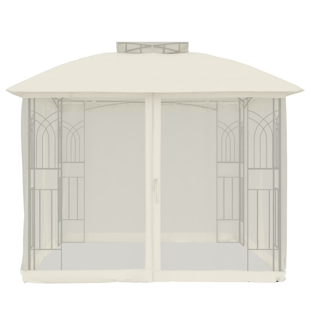 pavillon 2,94x2,94 m dobbelt tag + meshvægge stål cremefarvet