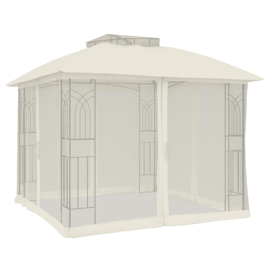 pavillon 2,94x2,94 m dobbelt tag + meshvægge stål cremefarvet