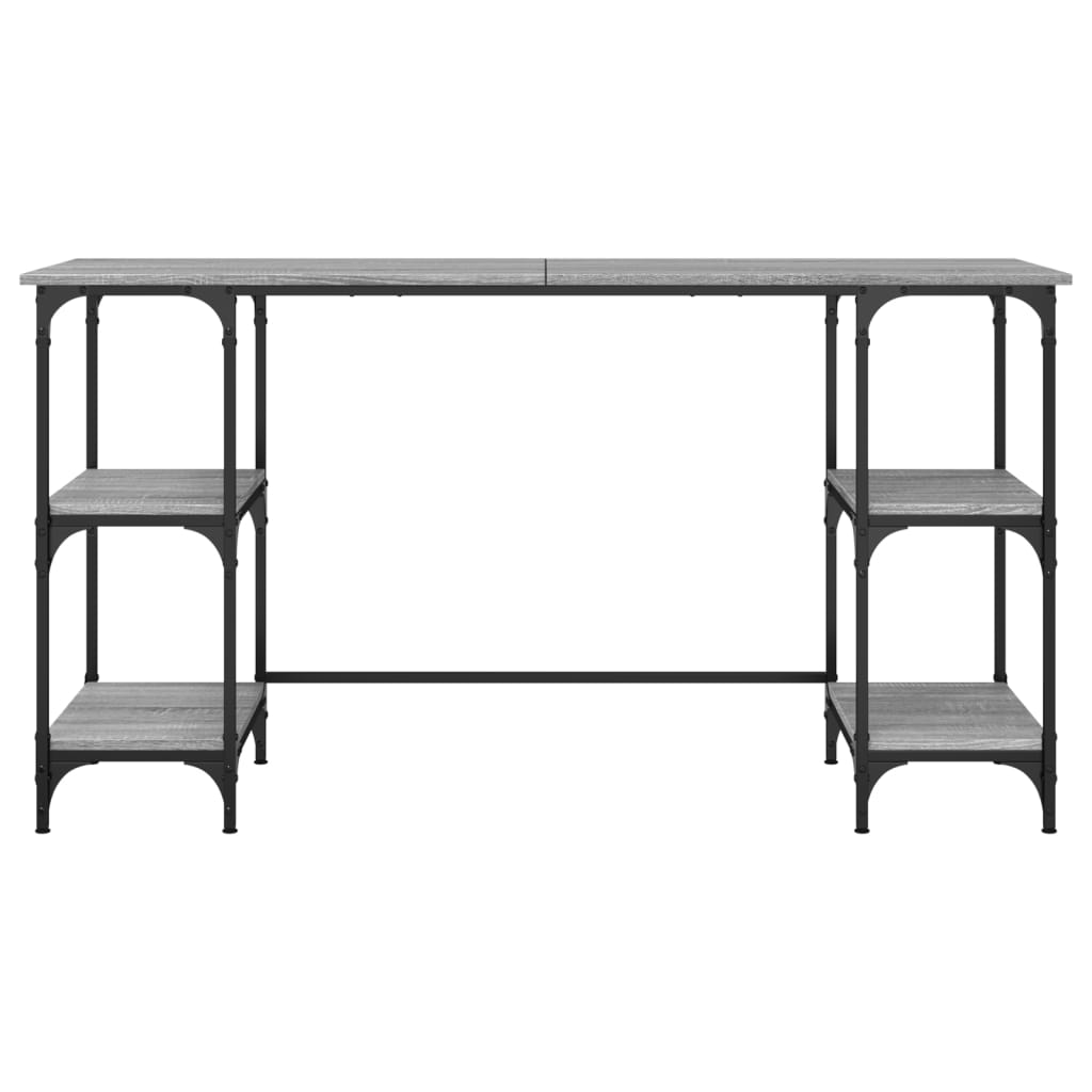 skrivebord 140x50x75 cm metal og konstrueret træ grå sonoma-eg