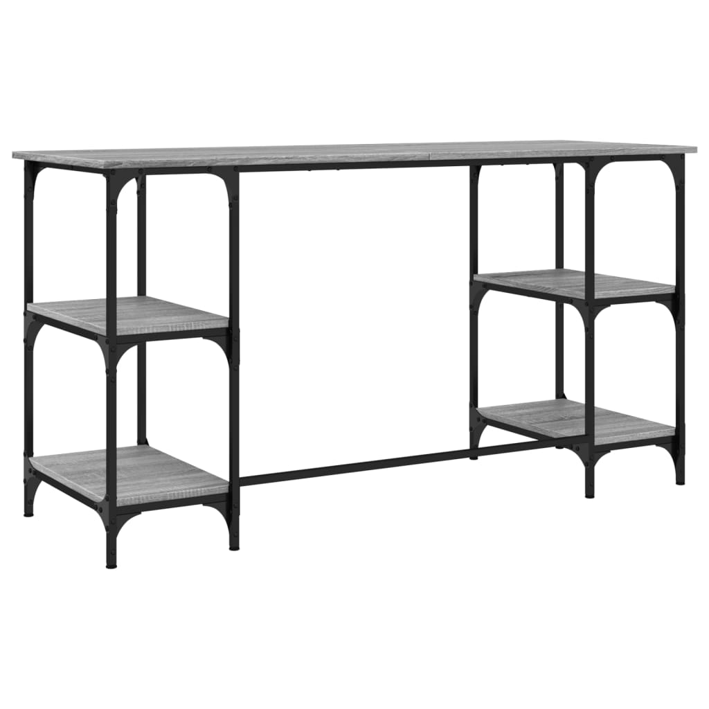 skrivebord 140x50x75 cm metal og konstrueret træ grå sonoma-eg
