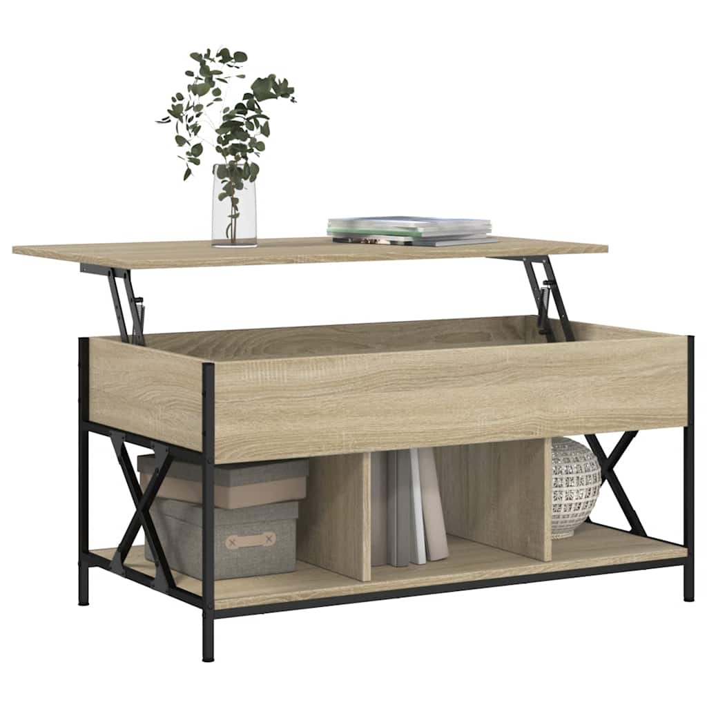 sofabord 100x55x50 cm konstrueret træ og metal sonoma-eg