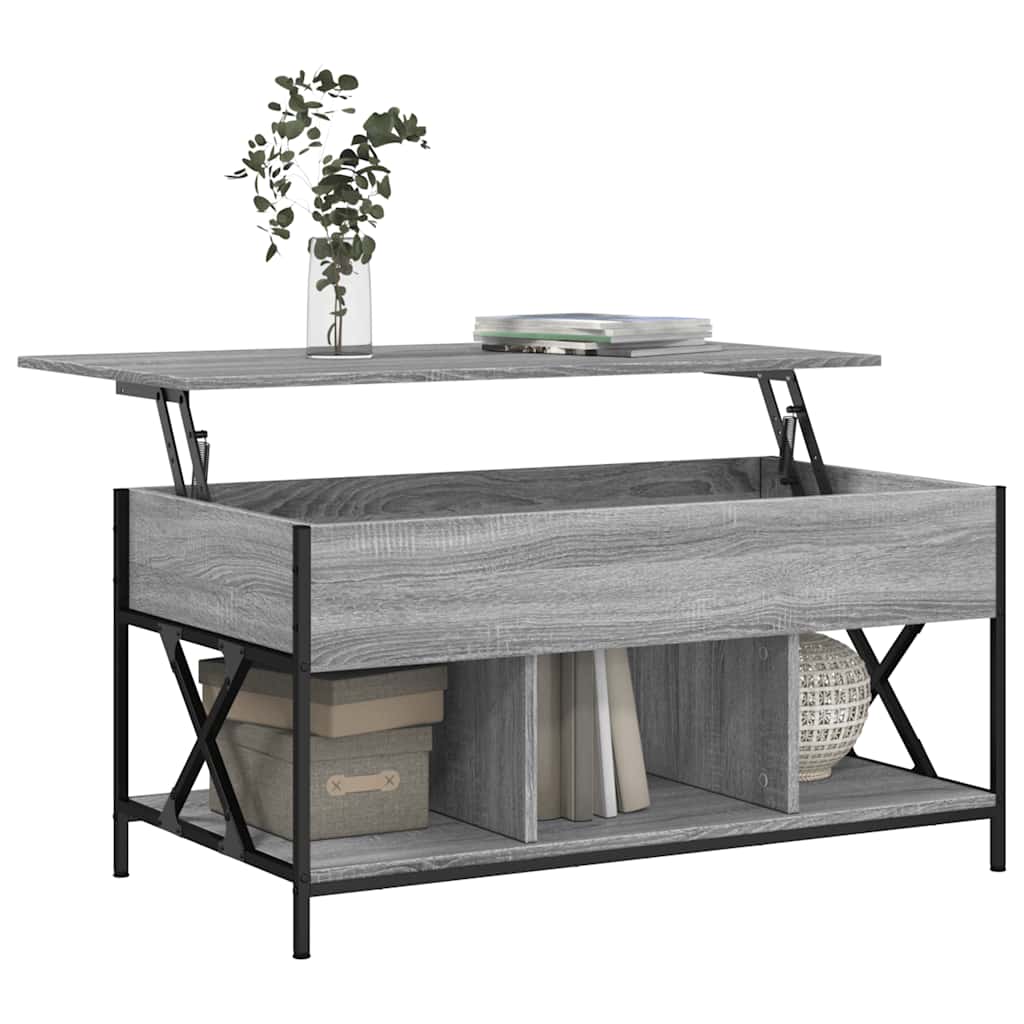 sofabord 100x55x50 cm konstrueret træ og metal grå sonoma-eg