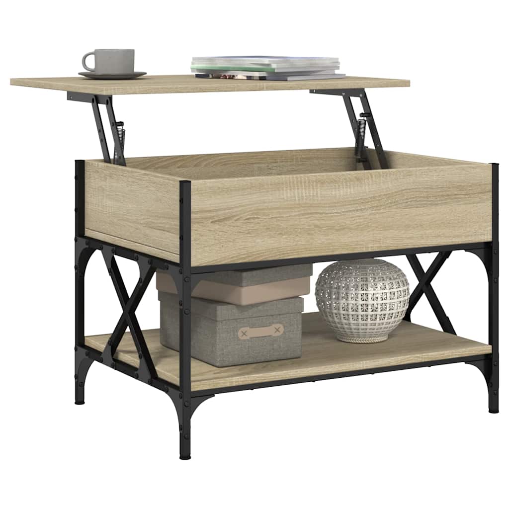 sofabord 70x50x50 cm konstrueret træ og metal sonoma-eg