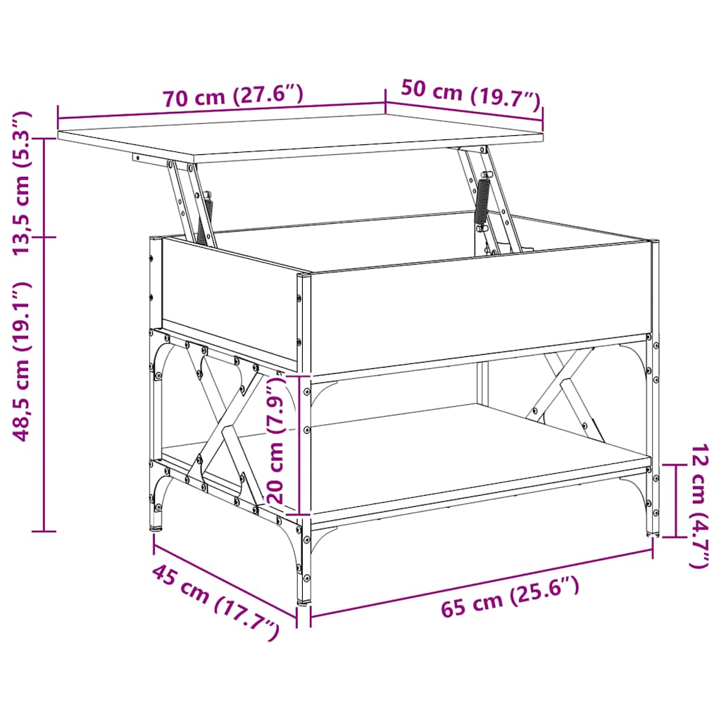 sofabord 70x50x50 cm konstrueret træ og metal sonoma-eg
