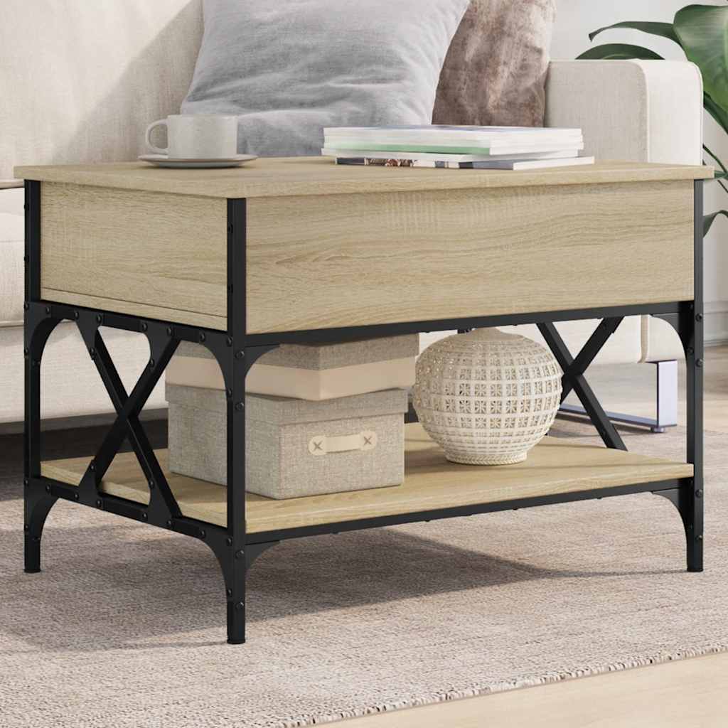 sofabord 70x50x50 cm konstrueret træ og metal sonoma-eg