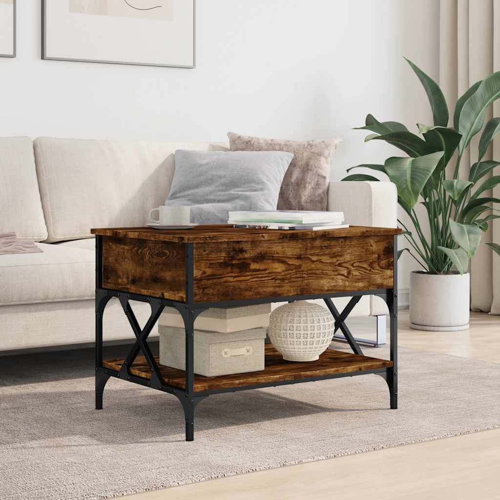 sofabord 70x50x50 cm konstrueret træ og metal røget eg
