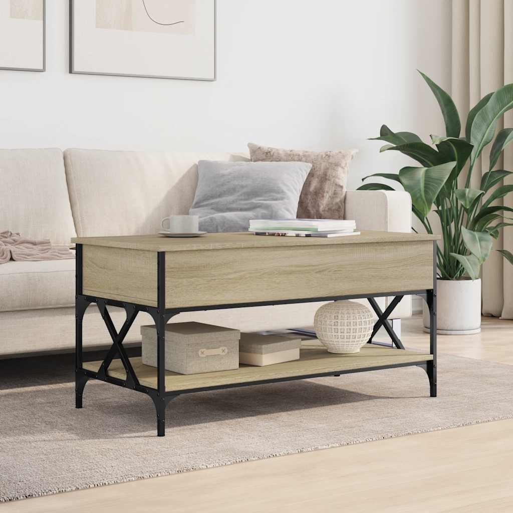 sofabord 100x50x50 cm konstrueret træ og metal sonoma-eg