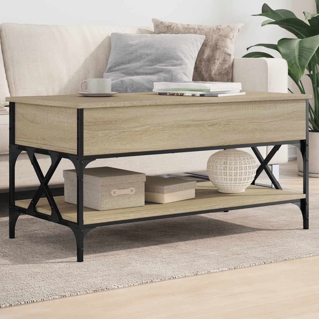 sofabord 100x50x50 cm konstrueret træ og metal sonoma-eg