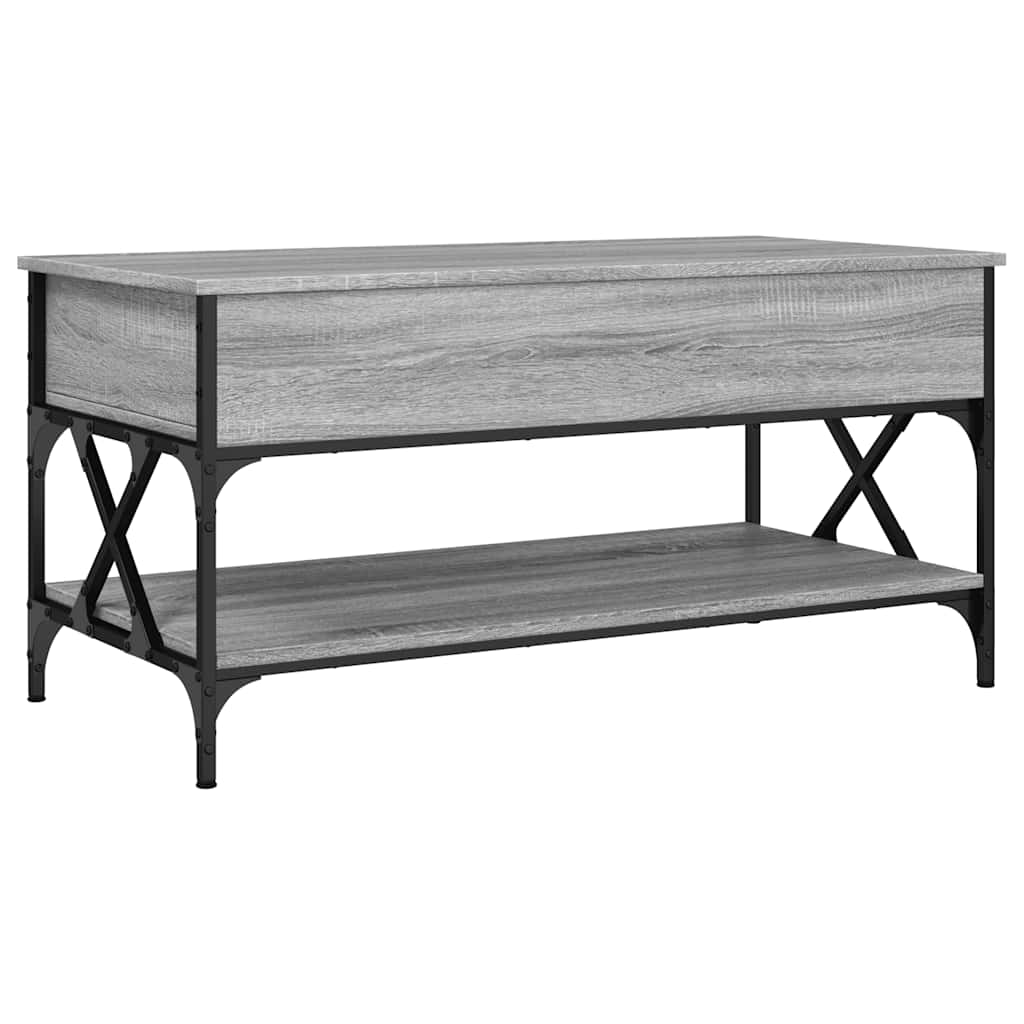 sofabord 100x50x50 cm konstrueret træ og metal grå sonoma-eg
