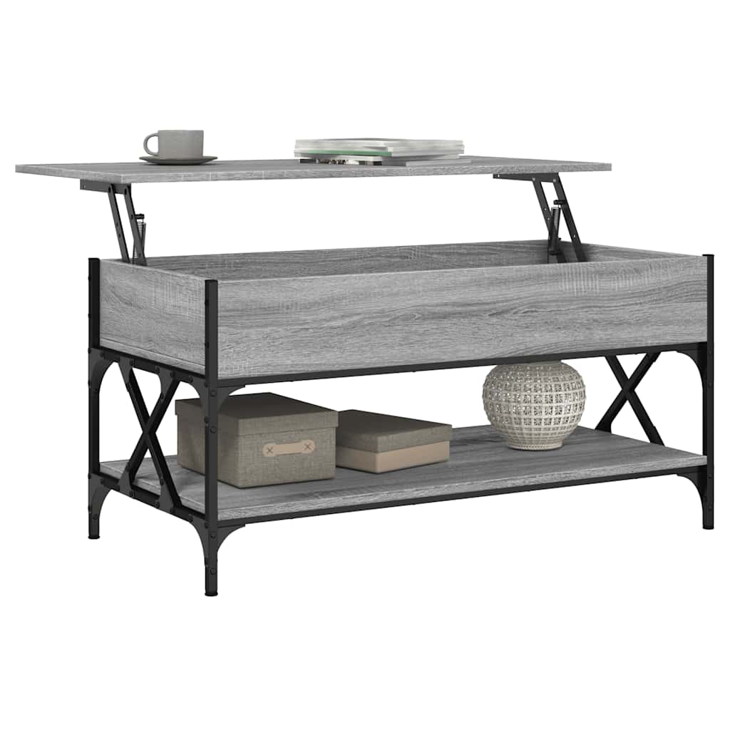 sofabord 100x50x50 cm konstrueret træ og metal grå sonoma-eg