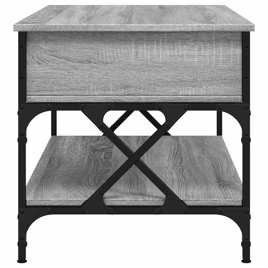 sofabord 100x50x50 cm konstrueret træ og metal grå sonoma-eg