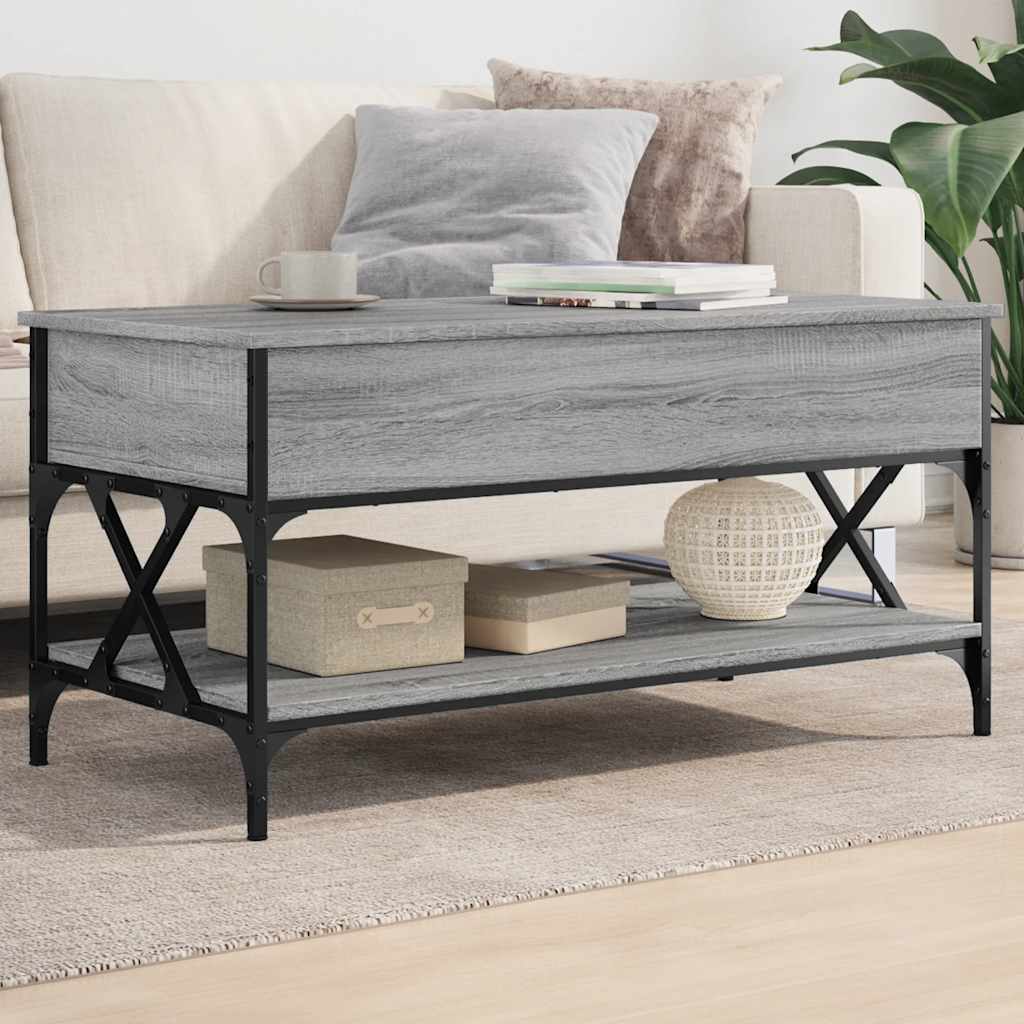 sofabord 100x50x50 cm konstrueret træ og metal grå sonoma-eg