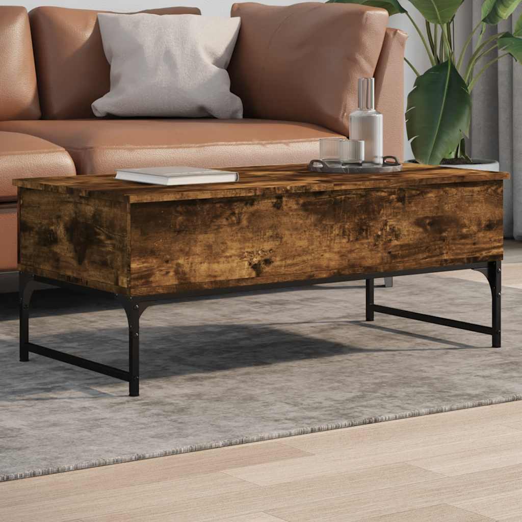 sofabord 100x50x40 cm konstrueret træ og metal røget eg