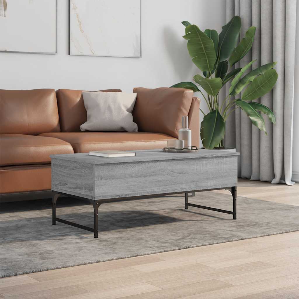 sofabord 100x50x40 cm konstrueret træ og metal grå sonoma-eg