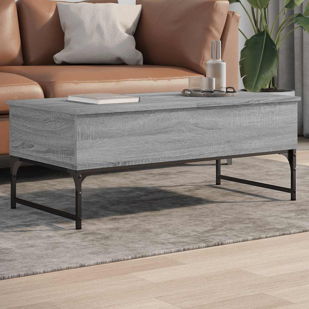 sofabord 100x50x40 cm konstrueret træ og metal grå sonoma-eg