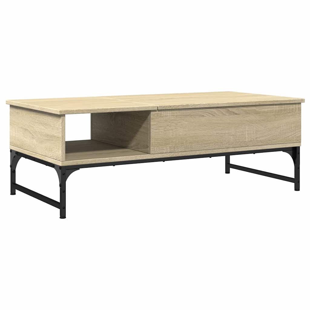 sofabord 100x50x35 cm konstrueret træ og metal sonoma-eg