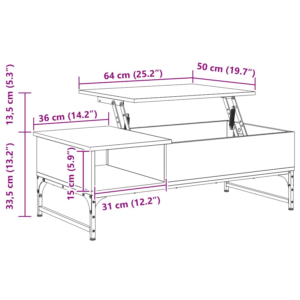 sofabord 100x50x35 cm konstrueret træ og metal røget egetræ