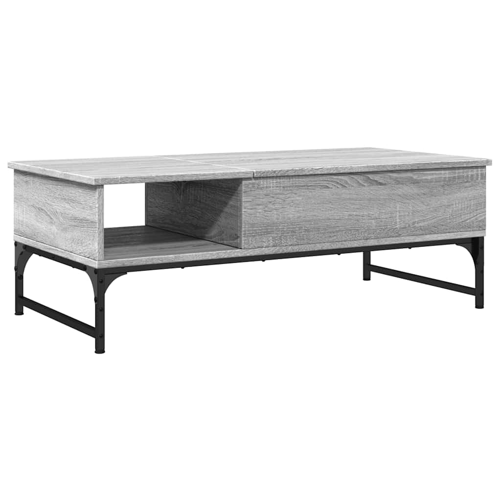 sofabord 100x50x35 cm konstrueret træ og metal grå sonoma-eg