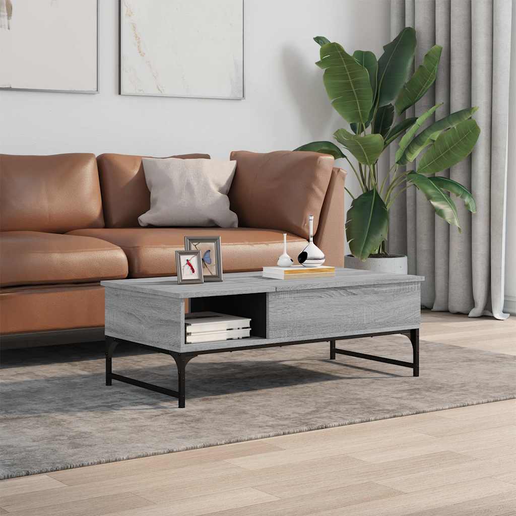 sofabord 100x50x35 cm konstrueret træ og metal grå sonoma-eg