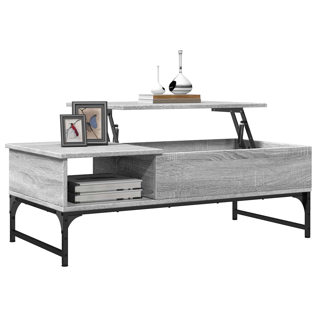 sofabord 100x50x35 cm konstrueret træ og metal grå sonoma-eg