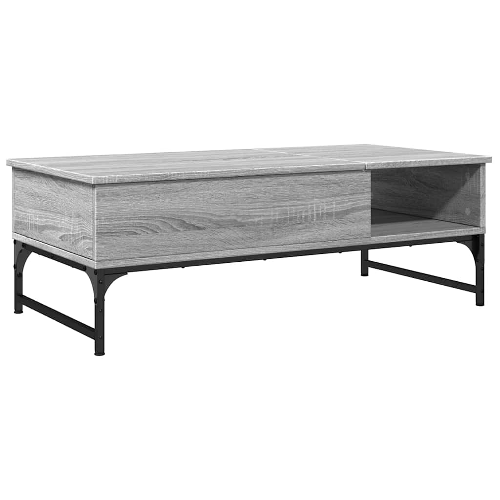 sofabord 100x50x35 cm konstrueret træ og metal grå sonoma-eg