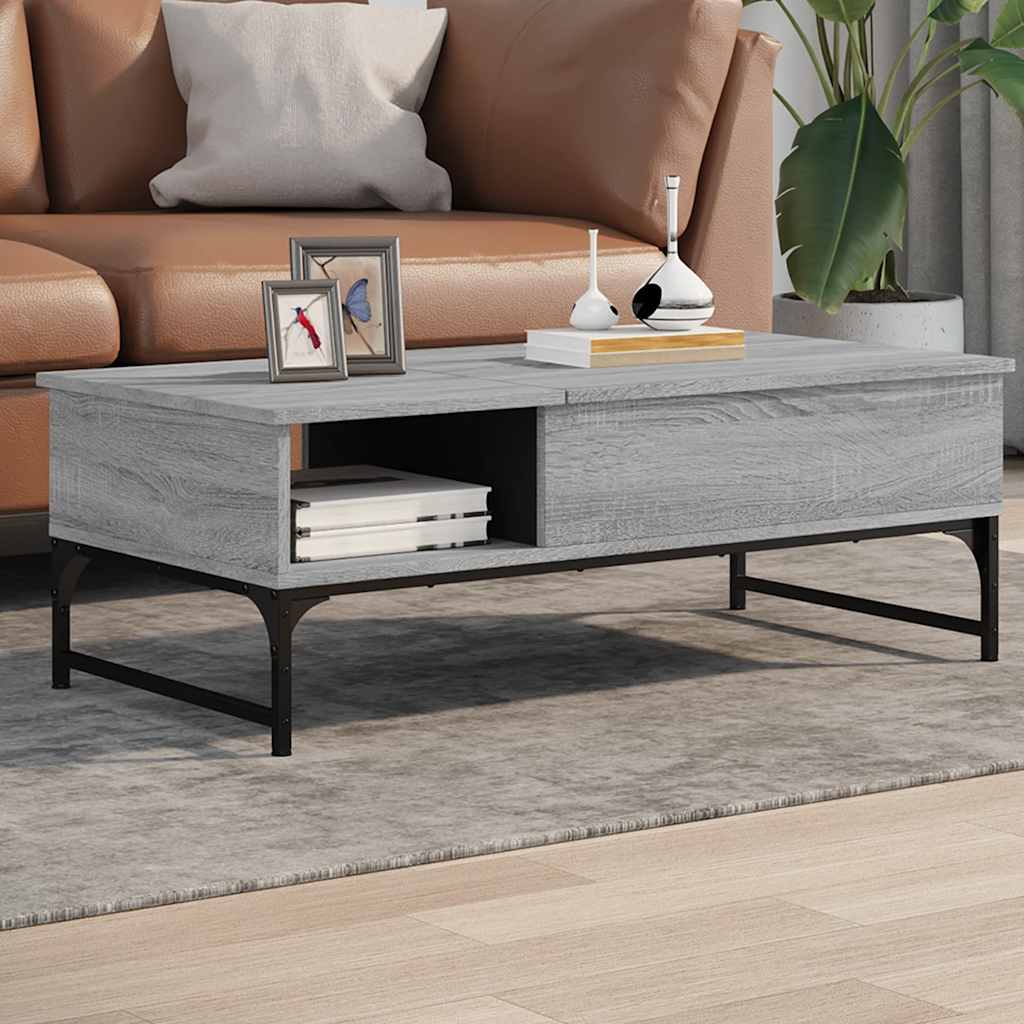 sofabord 100x50x35 cm konstrueret træ og metal grå sonoma-eg