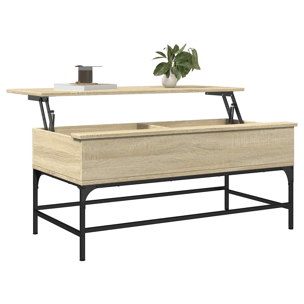 sofabord 100x50x45 cm konstrueret træ og metal sonoma-eg