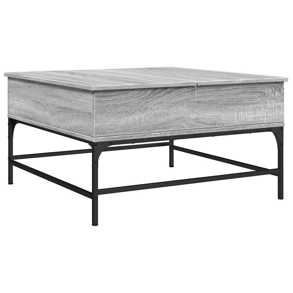 sofabord 80x80x45 cm konstrueret træ og metal grå sonoma-eg