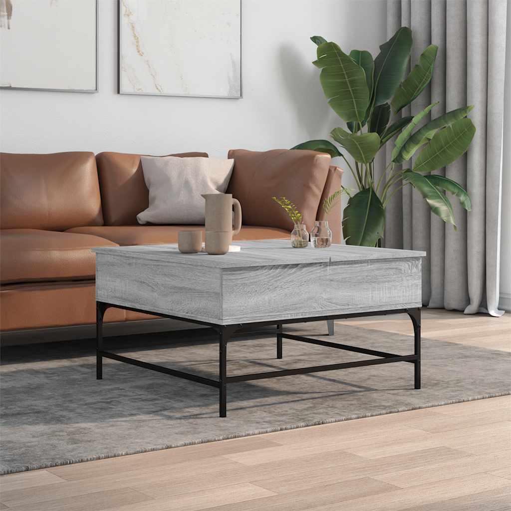 sofabord 80x80x45 cm konstrueret træ og metal grå sonoma-eg