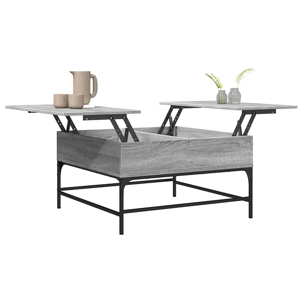 sofabord 80x80x45 cm konstrueret træ og metal grå sonoma-eg