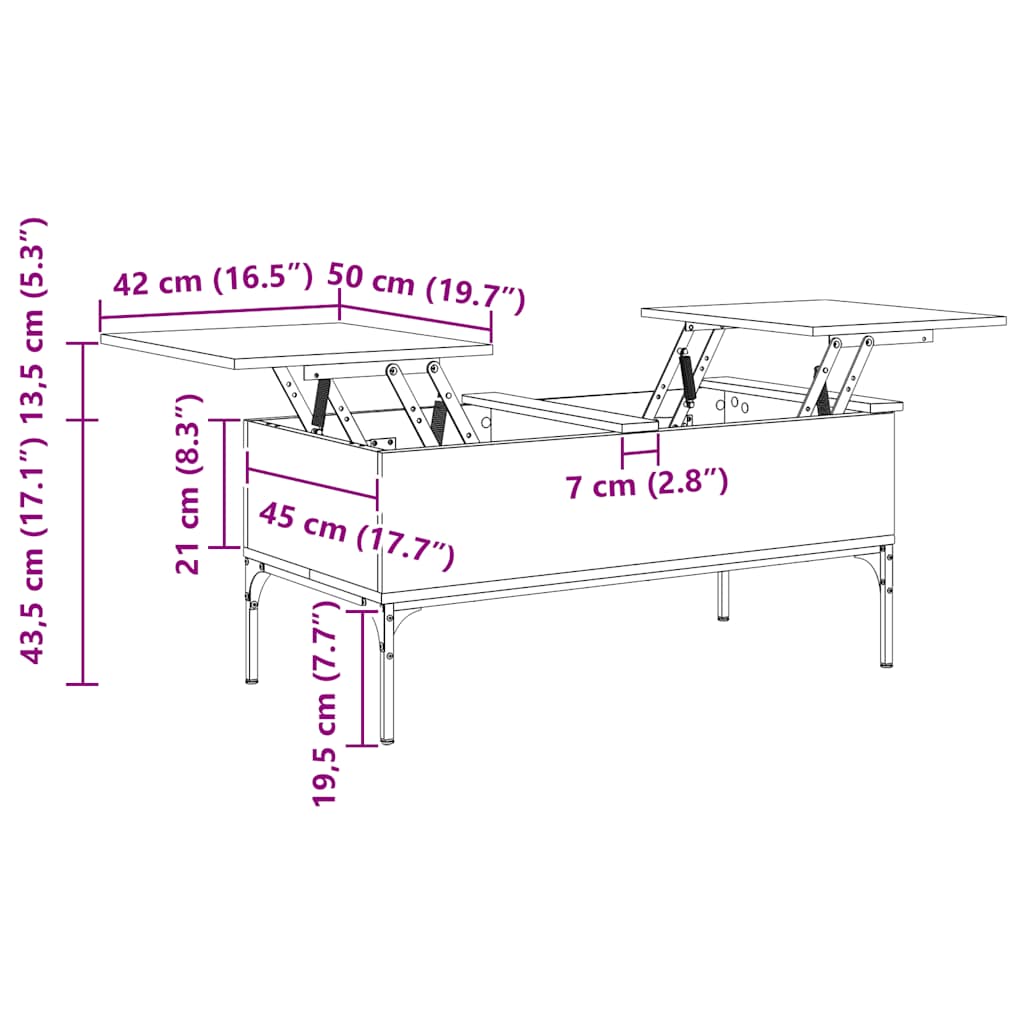 sofabord 100x50x45 cm konstrueret træ og metal sort