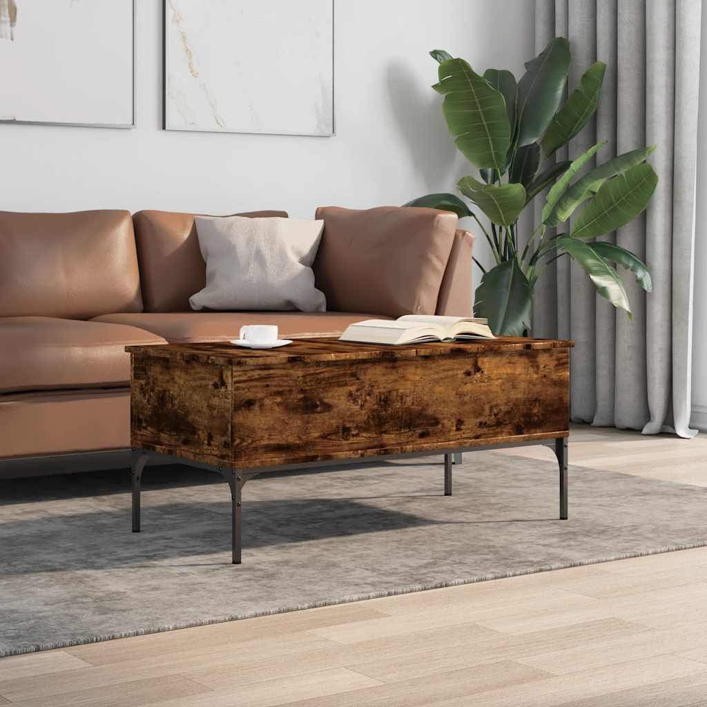 sofabord 100x50x45 cm konstrueret træ og metal røget egetræ