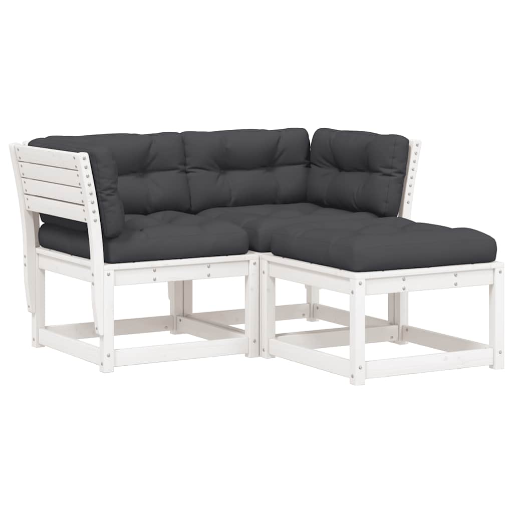 sofasæt til haven 3 dele med hynder massivt fyrretræ hvid