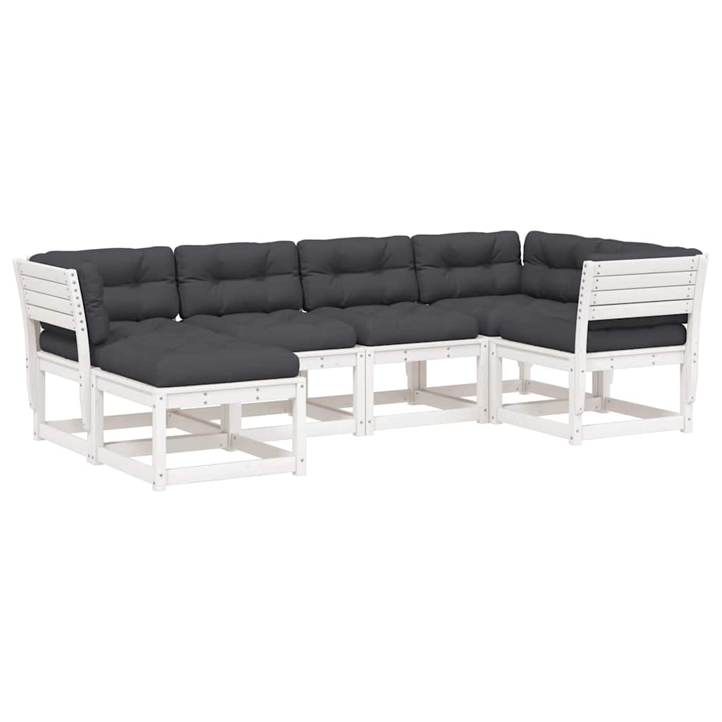 sofasæt til haven 6 dele med hynder massivt fyrretræ hvid