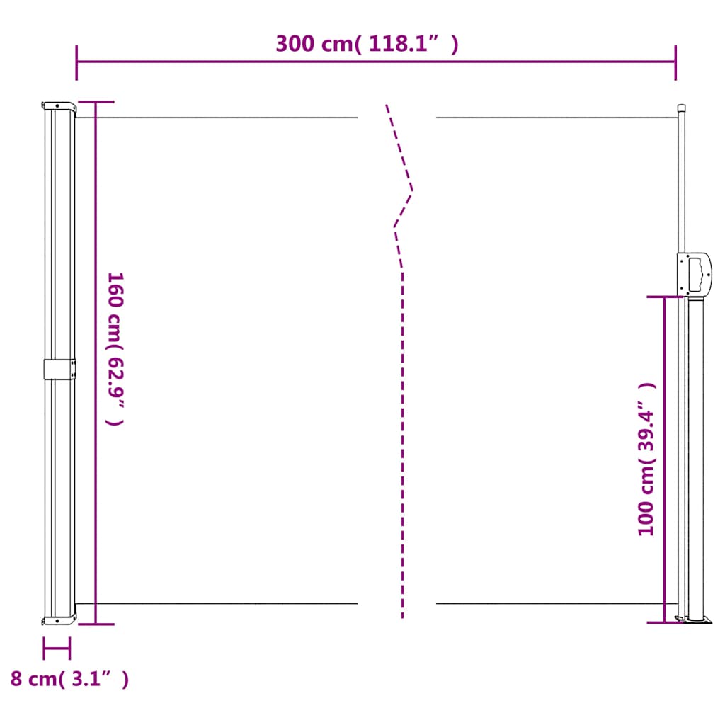 sammenrullelig sidemarkise 160x300 cm beige