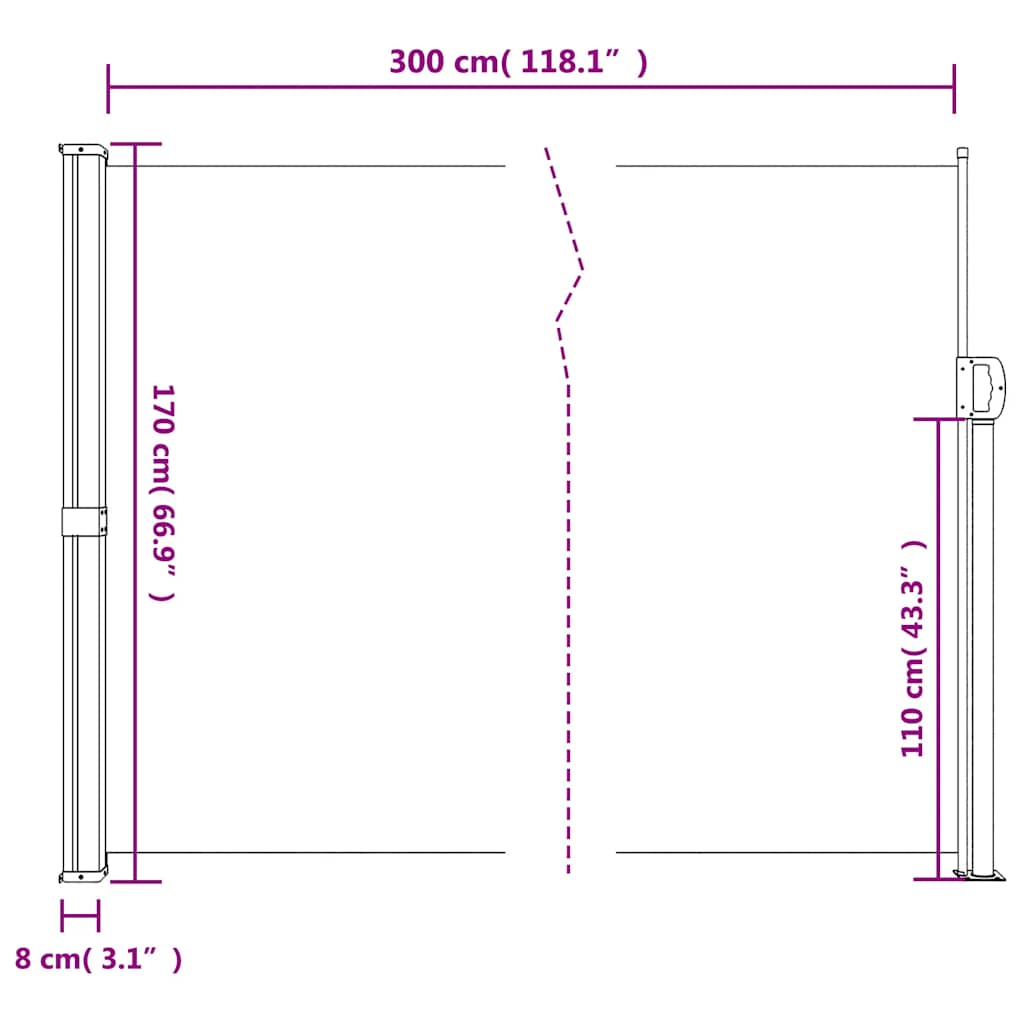 sammenrullelig sidemarkise 170x300 cm gråbrun
