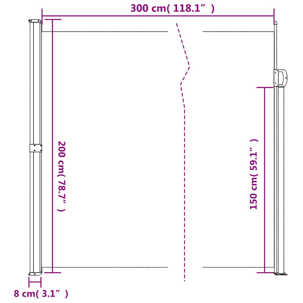 sammenrullelig sidemarkise 200x300 cm hvid
