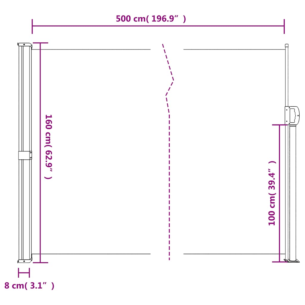 sammenrullelig sidemarkise 160x500 cm mørkegrøn