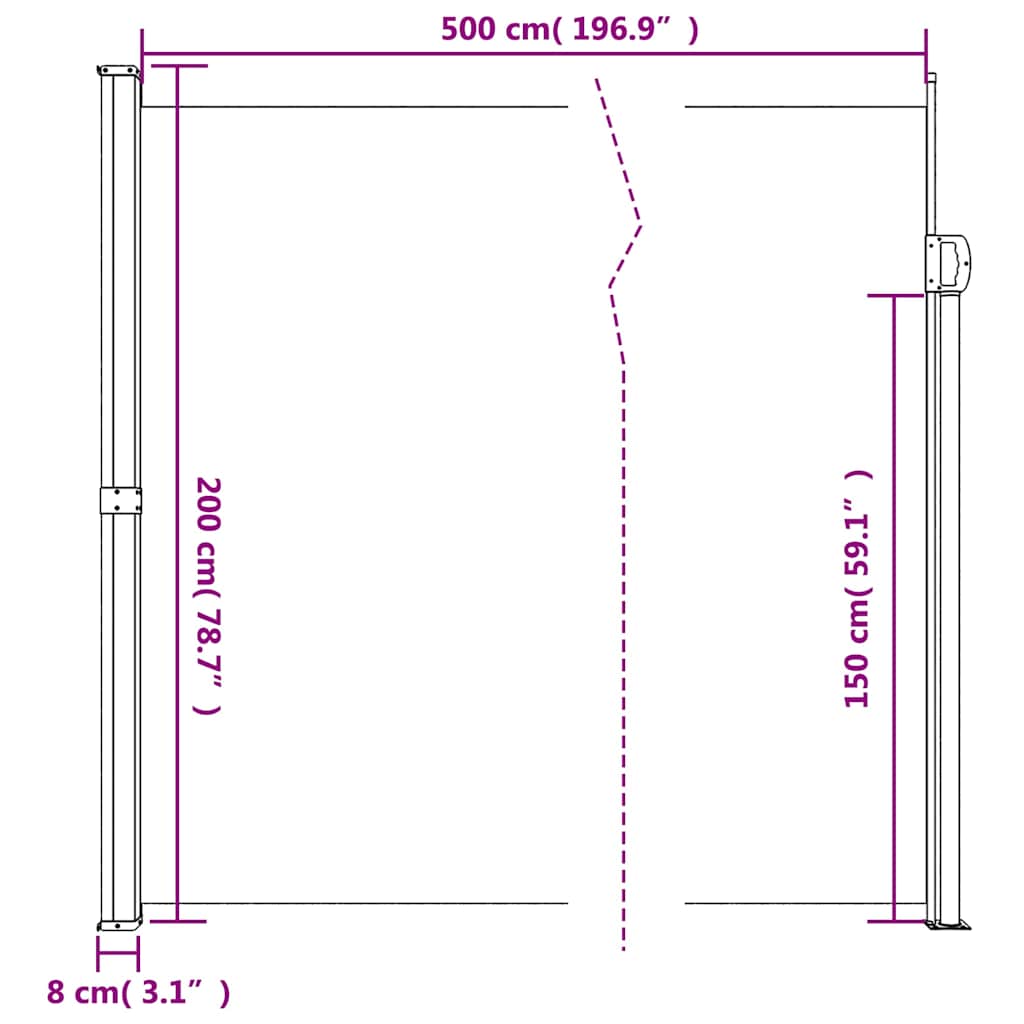 sammenrullelig sidemarkise 200x500 cm hvid