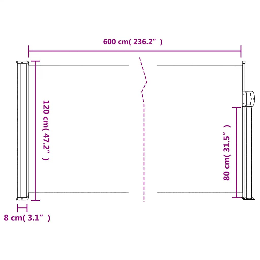 sammenrullelig sidemarkise 120 x 600 cm beige