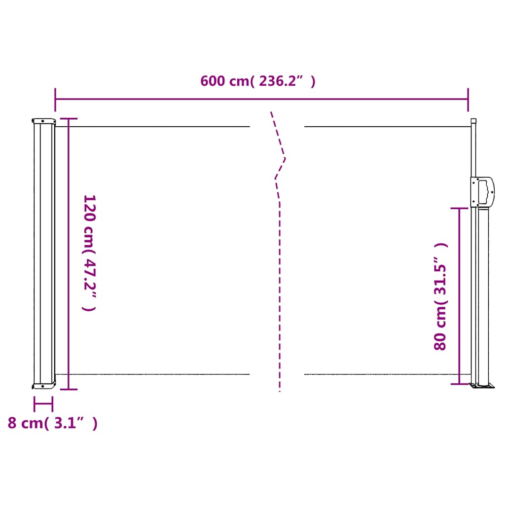 udtrækkelig sidemarkise antracit 120x600 cm